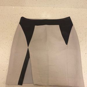 Helmut Lang gray with black leather mini skirt zip back EUC